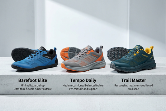 Wide toe box running shoes with different cushioning and sole designs